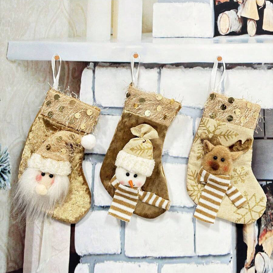 Christmas Stocking Hanging - 3 piezas de calcetines decorativos navideños,